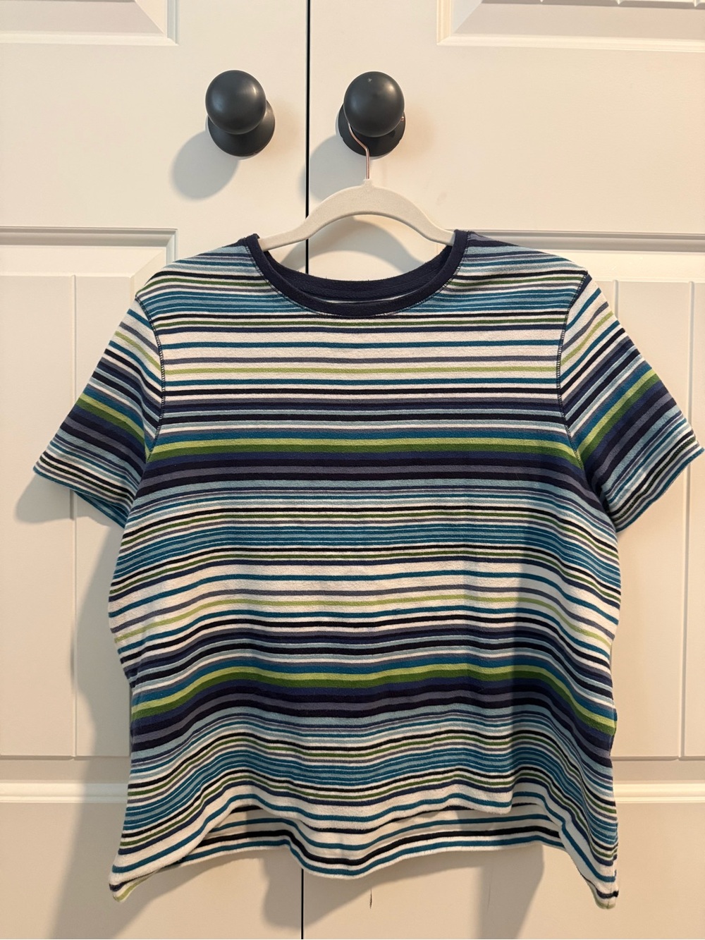 Striped Crewneck Tee - Blue, Green & White